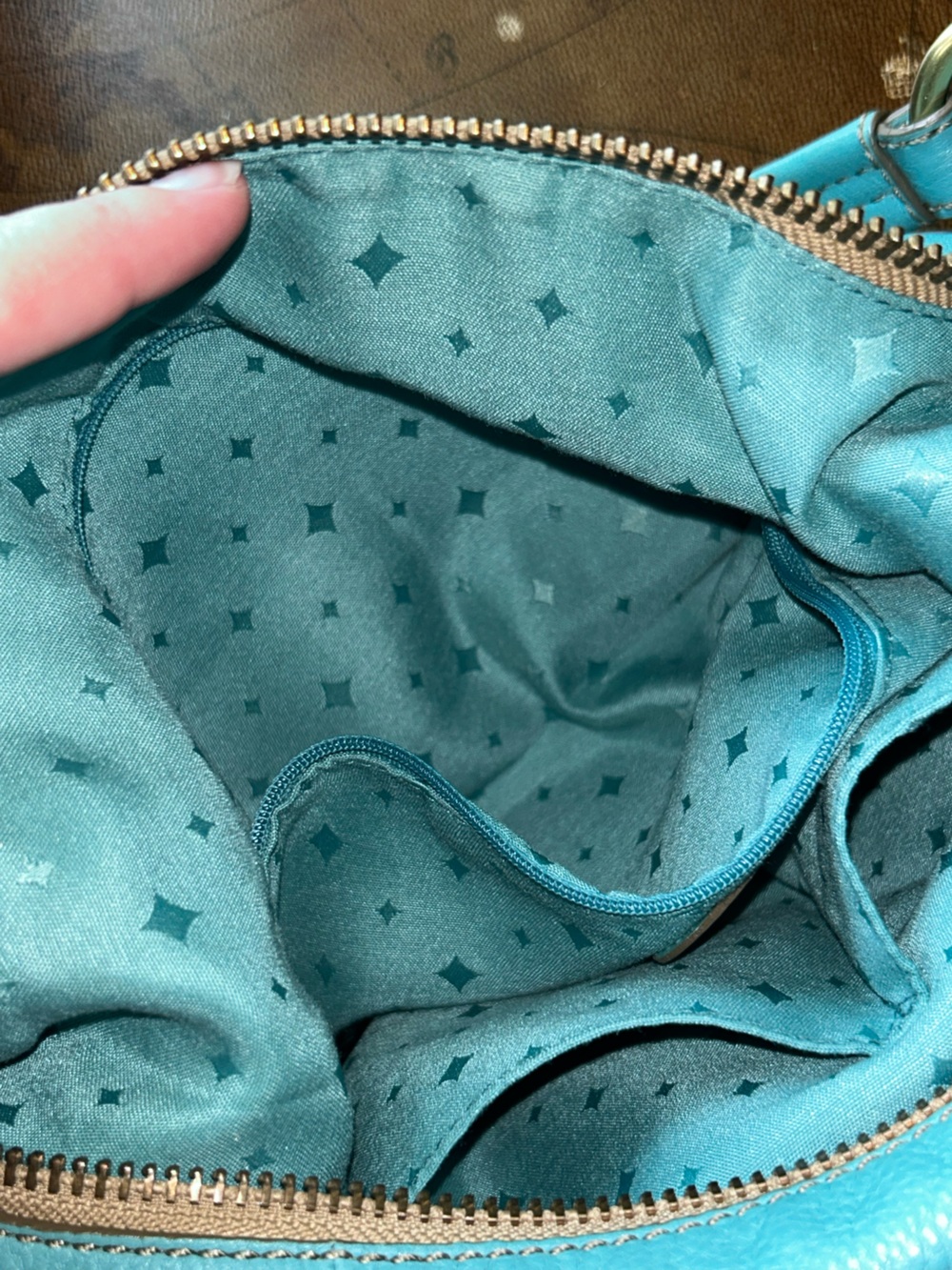 Vintage Fossil Teal Blue Pebbled Leather Shoulder Hobo Bag - Picture 15 of 16